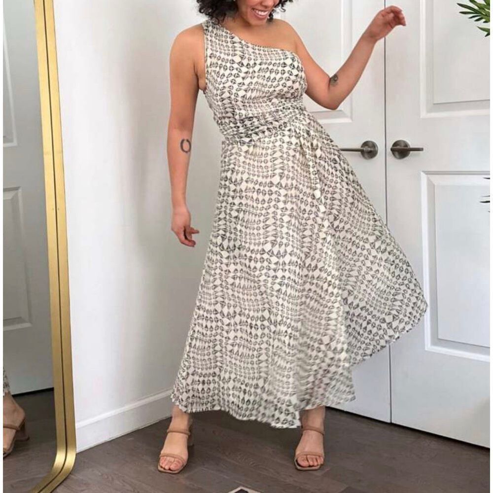 Rujuta Sheth Ana dress asymmetrical one-shoulder illusion block print sz XS